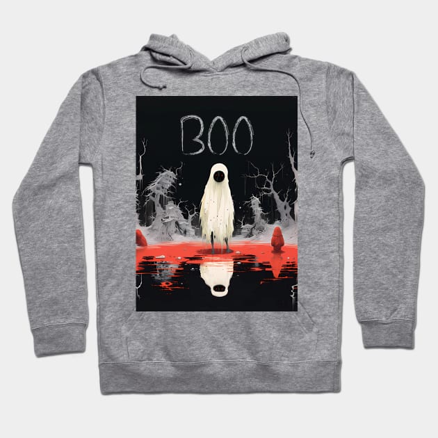 Halloween Boo 2: The White Sheet Ghost with Red Eyes Said "Boo" Hoodie by Puff Sumo